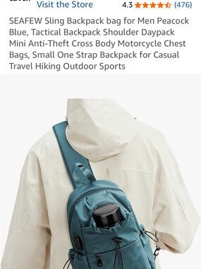 SeaFew Teal Blue Sling Backpack for Men or Women-